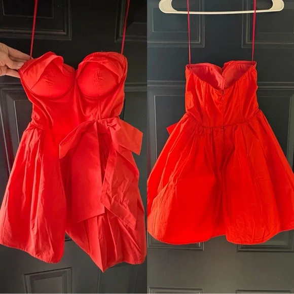 Fashion Nova Cupids Bow Poplin Mini Dress - Tomato Red - Picture 4 of 5